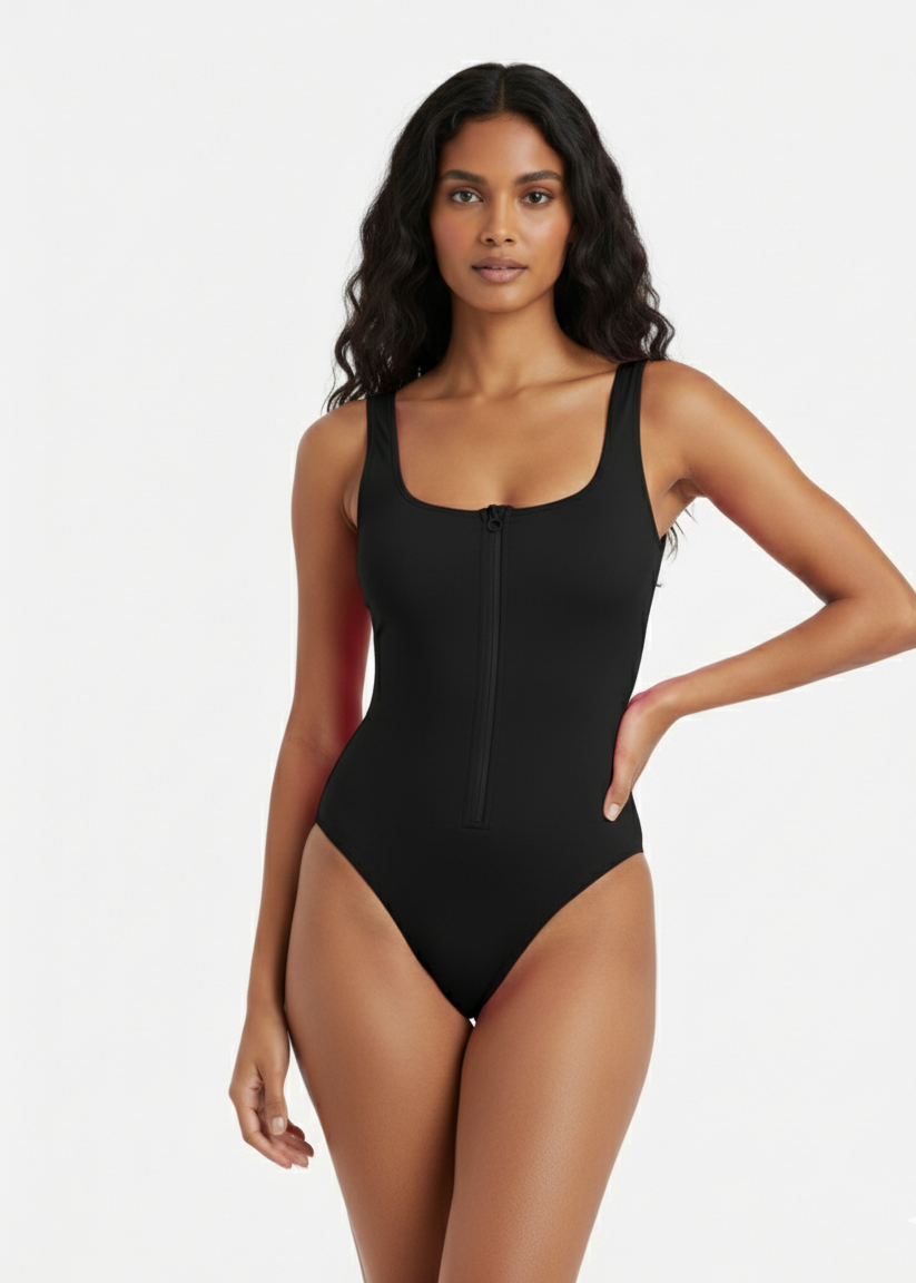Tamira- Black Monokini With Zipper
